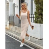 Zeagoo Womens Casual Summer Dress Sleeveless Striped Midi Dresses Beach Vacation Bodycon Knit Side Slit Tank Sundresses(Brown and White Striped)