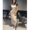 Zeagoo Womens Casual Summer Dress Sleeveless Striped Midi Dresses Beach Vacation Bodycon Knit Side Slit Tank Sundresses(Brown and White Striped)