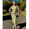 Zeagoo Womens Casual Summer Dress Sleeveless Striped Midi Dresses Beach Vacation Bodycon Knit Side Slit Tank Sundresses(Green and White Striped)