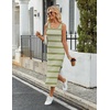 Zeagoo Womens Casual Summer Dress Sleeveless Striped Midi Dresses Beach Vacation Bodycon Knit Side Slit Tank Sundresses(Green and White Striped)