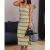 Zeagoo Womens Casual Summer Dress Sleeveless Striped Midi Dresses Beach Vacation Bodycon Knit Side Slit Tank Sundresses(Green and White Striped)