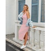 Zeagoo Womens Casual Summer Dress Sleeveless Striped Midi Dresses Beach Vacation Bodycon Knit Side Slit Tank Sundresses(Pink and White Striped)