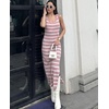 Zeagoo Womens Casual Summer Dress Sleeveless Striped Midi Dresses Beach Vacation Bodycon Knit Side Slit Tank Sundresses(Pink and White Striped)