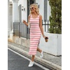 Zeagoo Womens Casual Summer Dress Sleeveless Striped Midi Dresses Beach Vacation Bodycon Knit Side Slit Tank Sundresses(Pink and White Striped)