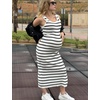 Zeagoo Womens Casual Summer Dress Sleeveless Striped Midi Dresses Beach Vacation Bodycon Knit Side Slit Tank Sundresses(White and Black Striped)