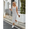 Zeagoo Womens Casual Summer Dress Sleeveless Striped Midi Dresses Beach Vacation Bodycon Knit Side Slit Tank Sundresses(White and Black Striped)