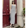Zeagoo Womens Casual Summer Dress Sleeveless Striped Midi Dresses Beach Vacation Bodycon Knit Side Slit Tank Sundresses(White and Black Striped)