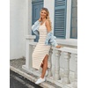 Zeagoo Womens Casual Summer Dress Sleeveless Striped Midi Dresses Beach Vacation Bodycon Knit Side Slit Tank Sundresses(Yellow and White Striped)