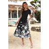 Zeagoo Womens Midi Dress Summer Short Sleeve Dress with Pockets 2025 Casual Floral T-Shirt Dress Flowy Beach Sundress(Black Floral-04)