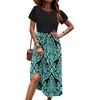 Zeagoo Womens Midi Dress Summer Short Sleeve Dress with Pockets 2025 Casual Floral T-Shirt Dress Flowy Beach Sundress(Black-blue Floral)