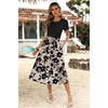 Zeagoo Womens Midi Dress Summer Short Sleeve Dress with Pockets 2025 Casual Floral T-Shirt Dress Flowy Beach Sundress(Black-floral-03)