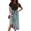 Zeagoo Womens Midi Dress Summer Short Sleeve Dress with Pockets 2025 Casual Floral T-Shirt Dress Flowy Beach Sundress(Green Floral)