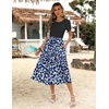 Zeagoo Womens Midi Dress Summer Short Sleeve Dress with Pockets 2025 Casual Floral T-Shirt Dress Flowy Beach Sundress(Leaf Print-1)