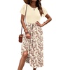 Zeagoo Womens Midi Dress Summer Short Sleeve Dress with Pockets 2025 Casual Floral T-Shirt Dress Flowy Beach Sundress(Light Khak-floral)