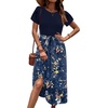 Zeagoo Womens Midi Dress Summer Short Sleeve Dress with Pockets 2025 Casual Floral T-Shirt Dress Flowy Beach Sundress(Navyblue-floral)