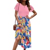 Zeagoo Womens Midi Dress Summer Short Sleeve Dress with Pockets 2025 Casual Floral T-Shirt Dress Flowy Beach Sundress(Pink-color Floral)