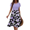 Zeagoo Womens Midi Dress Summer Short Sleeve Dress with Pockets 2025 Casual Floral T-Shirt Dress Flowy Beach Sundress(Pruple-floral)