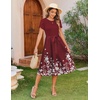 Zeagoo Womens Midi Dress Summer Short Sleeve Dress with Pockets 2025 Casual Floral T-Shirt Dress Flowy Beach Sundress(Red Floral-printed)