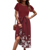 Zeagoo Womens Midi Dress Summer Short Sleeve Dress with Pockets 2025 Casual Floral T-Shirt Dress Flowy Beach Sundress(Red Floral-printed)