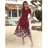 Zeagoo Womens Midi Dress Summer Short Sleeve Dress with Pockets 2025 Casual Floral T-Shirt Dress Flowy Beach Sundress(Red Floral-printed)