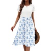 Zeagoo Womens Midi Dress Summer Short Sleeve Dress with Pockets 2025 Casual Floral T-Shirt Dress Flowy Beach Sundress(White Blue-floral)