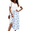 Zeagoo Womens Midi Dress Summer Short Sleeve Dress with Pockets 2025 Casual Floral T-Shirt Dress Flowy Beach Sundress(White Blue-floral)
