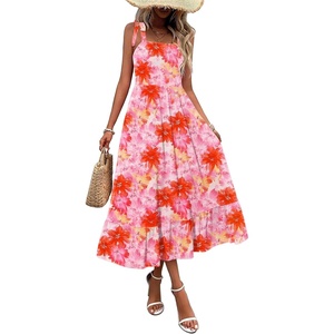 Zeagoo Women Summer Maxi Dress with Pockets 2025 Spaghetti Strap Sundress Casual Flowy Boho Dress Floral Tiered Beach Dress(Floral-1)