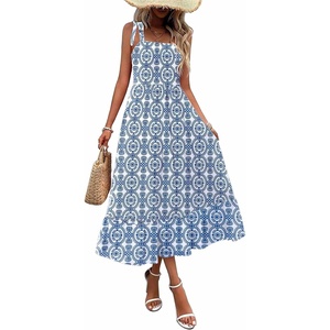 Zeagoo Women Summer Maxi Dress with Pockets 2025 Spaghetti Strap Sundress Casual Flowy Boho Dress Floral Tiered Beach Dress(Pattern-9)