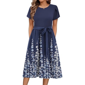 Zeagoo Womens Midi Dress Summer Short Sleeve Dress with Pockets 2025 Casual Floral T-Shirt Dress Flowy Beach Sundress(Floral-sf119)