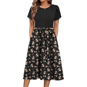 Zeagoo Womens Midi Dress Summer Short Sleeve Dress with Pockets 2025 Casual Floral T-Shirt Dress Flowy Beach Sundress(Pat7-2)