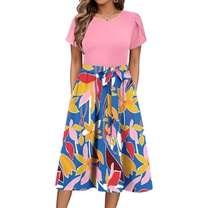 Zeagoo Womens Midi Dress Summer Short Sleeve Dress with Pockets 2025 Casual Floral T-Shirt Dress Flowy Beach Sundress(Pink-color Floral)