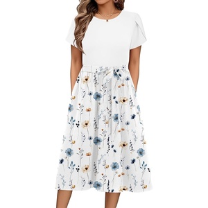 Zeagoo Womens Midi Dress Summer Short Sleeve Dress with Pockets 2025 Casual Floral T-Shirt Dress Flowy Beach Sundress(Print-2)