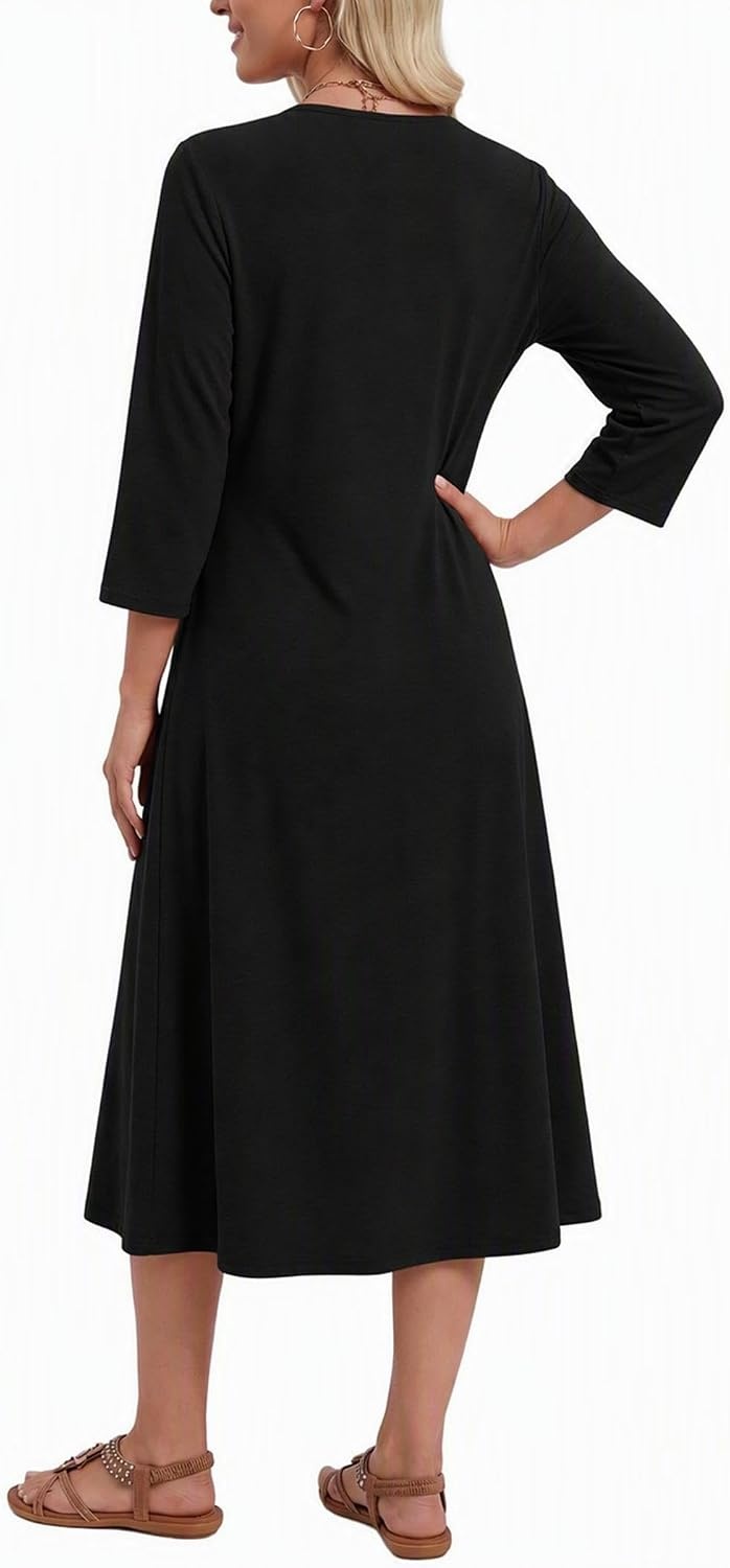 image:imageZeagoo 34 Sleeve Dress for Women Midi Dresses V Neck Lace Casual SundressAblack