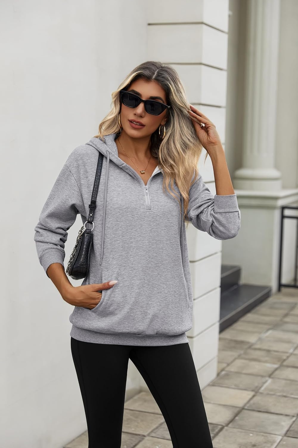 image:imageZeagoo Hoodies for Women Half Zip Up Oversized Sweatshirt Fall Clothes 202601grey