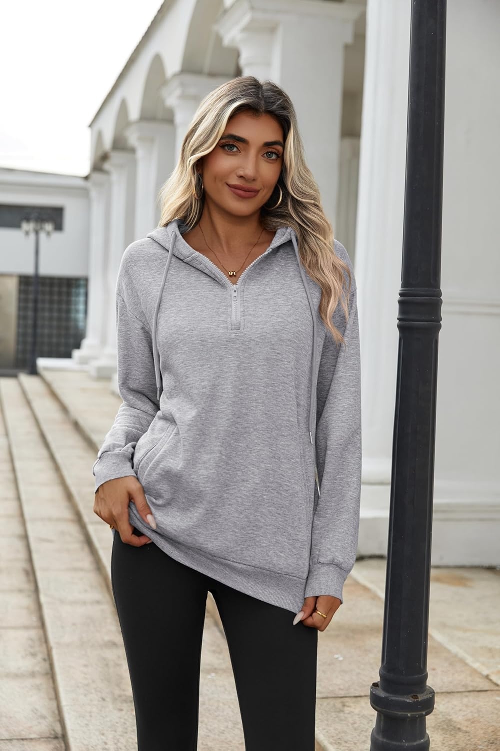 image:imageZeagoo Hoodies for Women Half Zip Up Oversized Sweatshirt Fall Clothes 202601grey