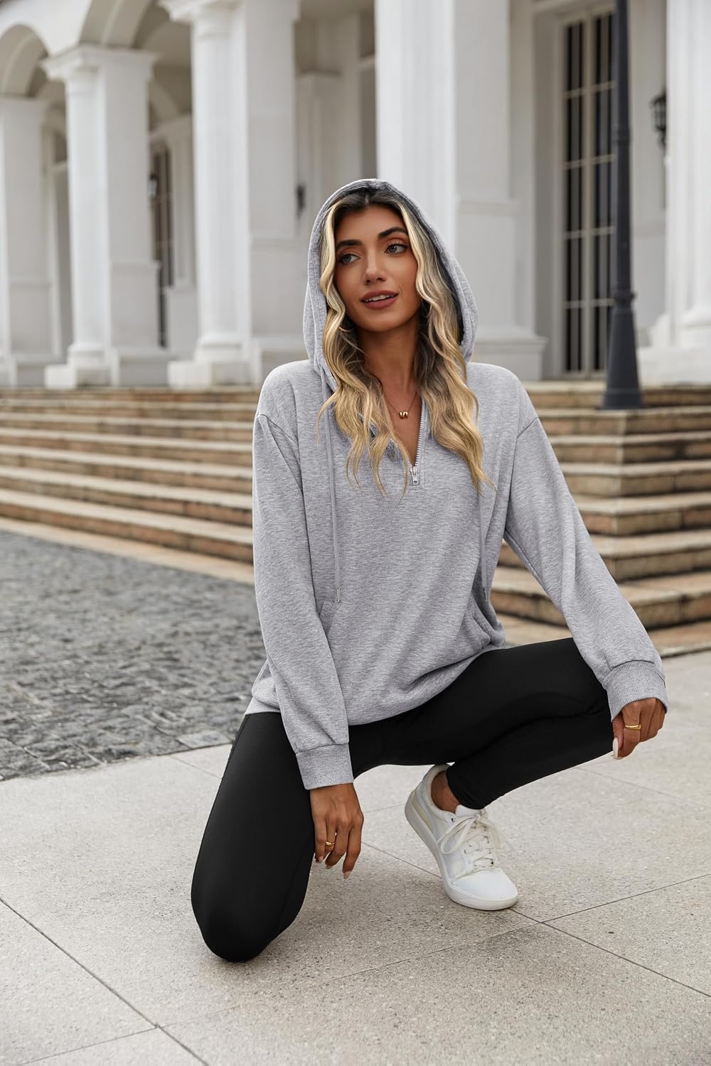 image:imageZeagoo Hoodies for Women Half Zip Up Oversized Sweatshirt Fall Clothes 202601grey