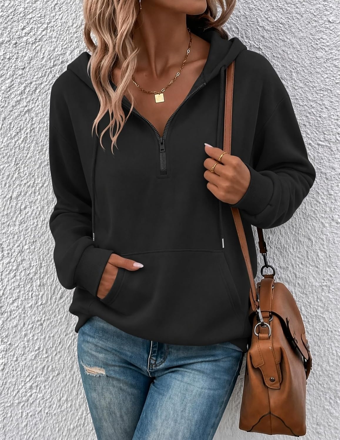 image:imageZeagoo Hoodies for Women Half Zip Up Oversized Sweatshirt Fall Clothes 202602black