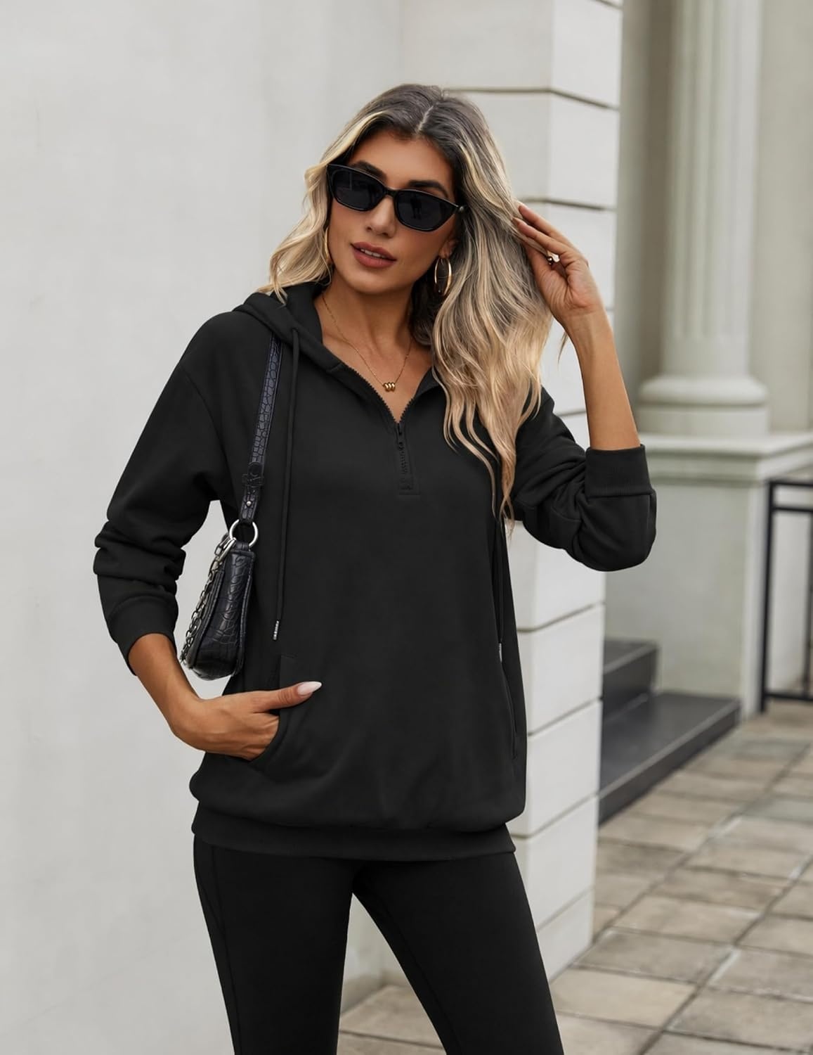 image:imageZeagoo Hoodies for Women Half Zip Up Oversized Sweatshirt Fall Clothes 202602black