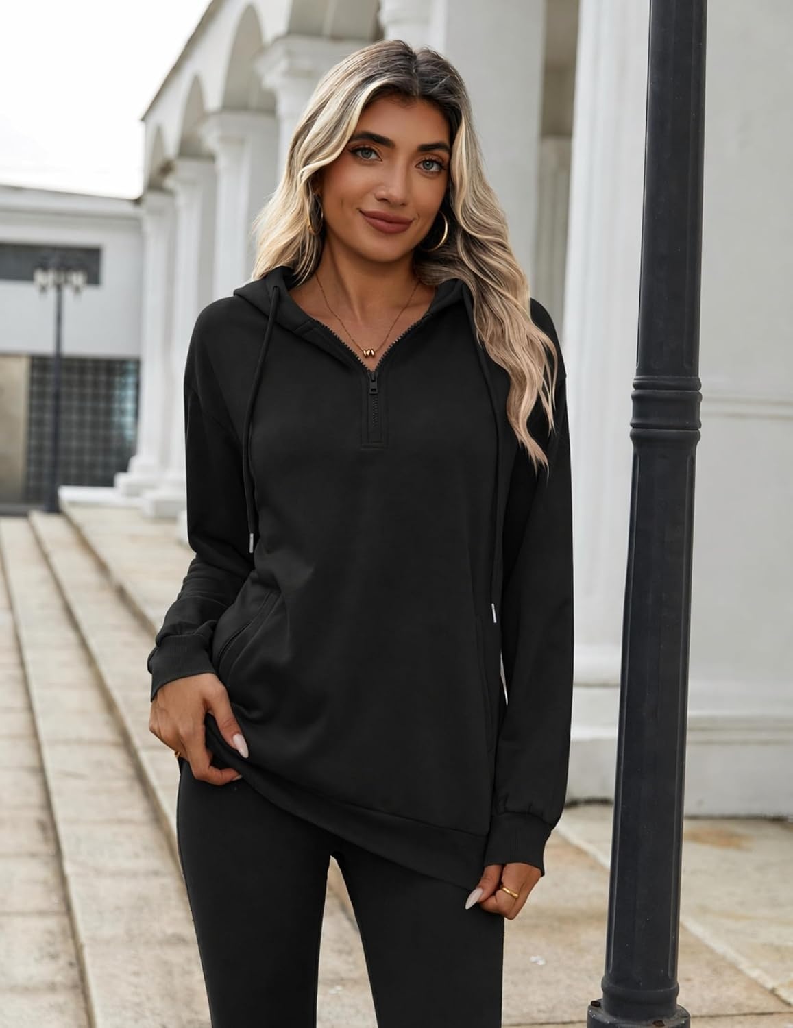 image:imageZeagoo Hoodies for Women Half Zip Up Oversized Sweatshirt Fall Clothes 202602black