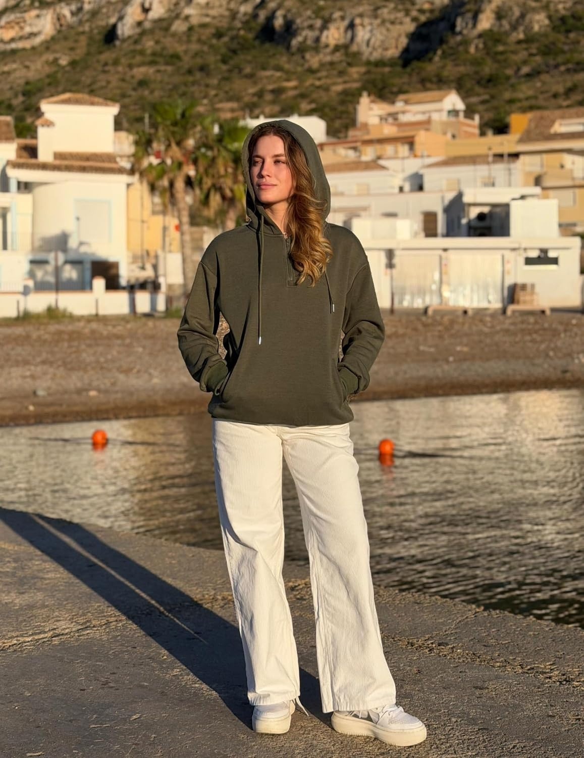 image:imageZeagoo Hoodies for Women Half Zip Up Oversized Sweatshirt Fall Clothes 2026Army Green
