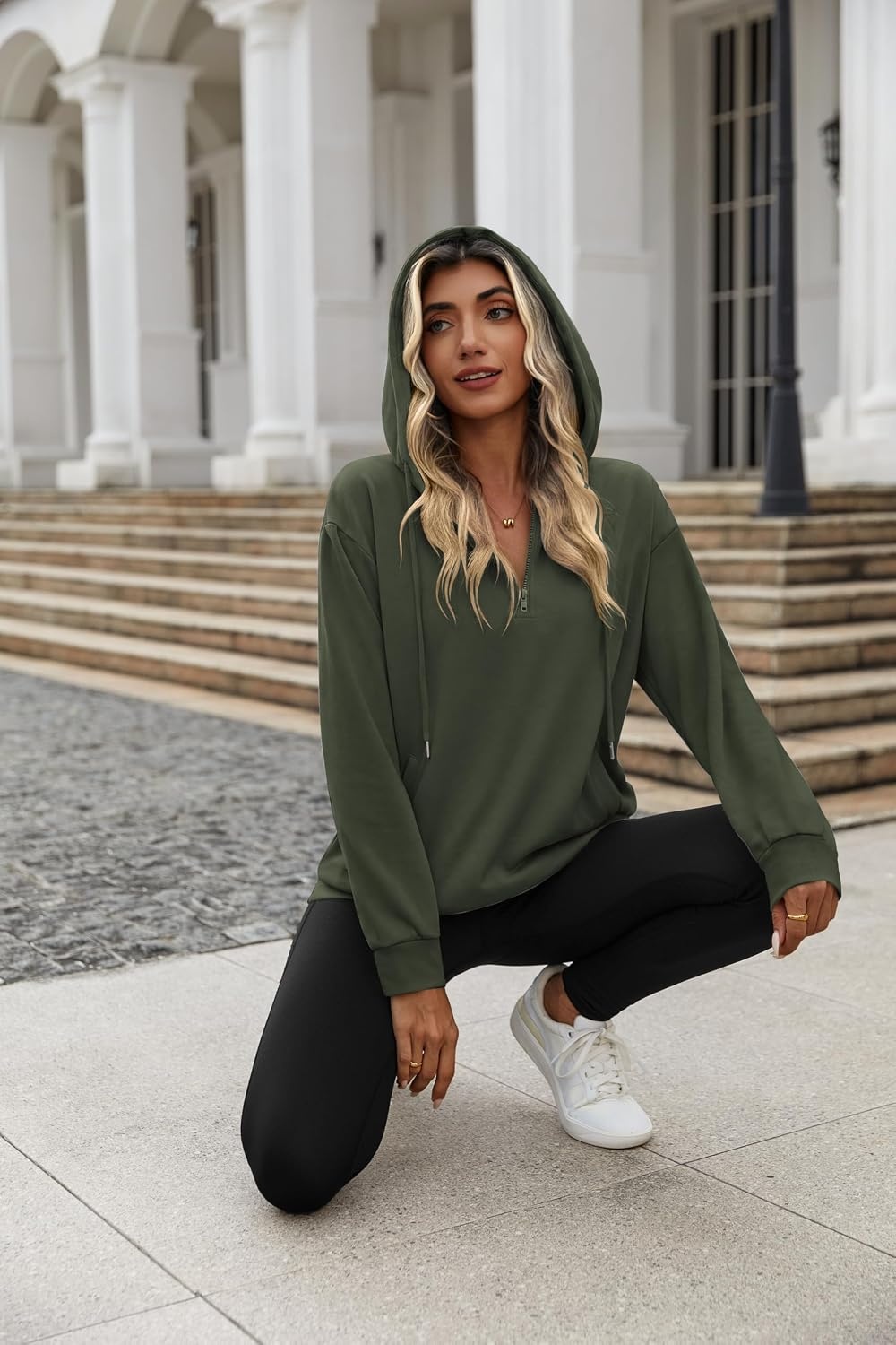 image:imageZeagoo Hoodies for Women Half Zip Up Oversized Sweatshirt Fall Clothes 2026Army Green