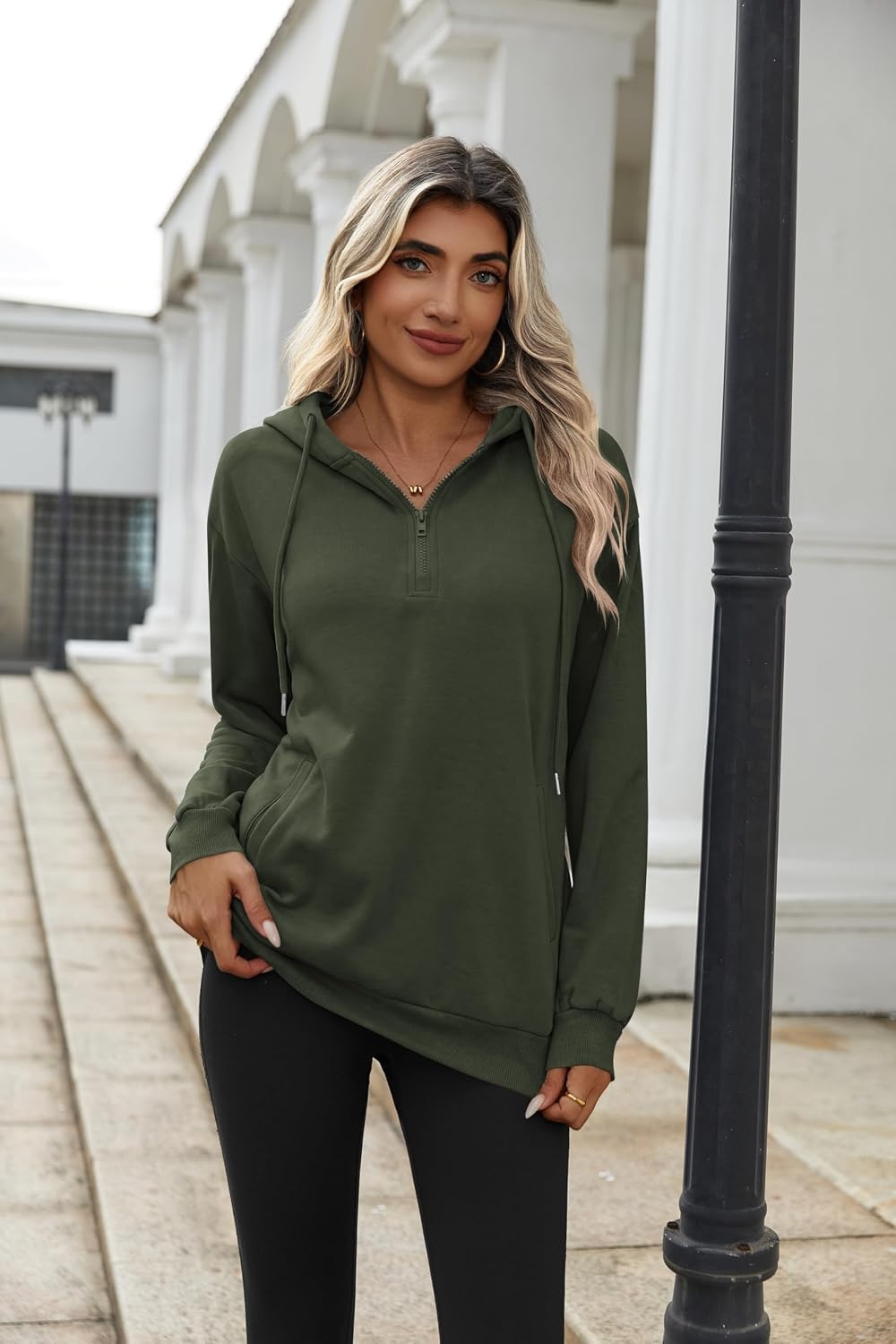 image:imageZeagoo Hoodies for Women Half Zip Up Oversized Sweatshirt Fall Clothes 2026Army Green