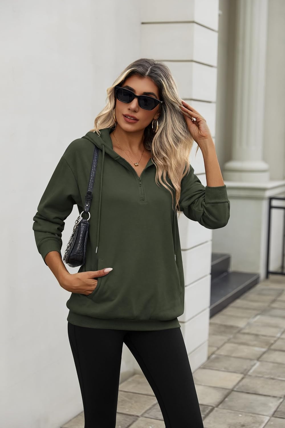 image:imageZeagoo Hoodies for Women Half Zip Up Oversized Sweatshirt Fall Clothes 2026Army Green