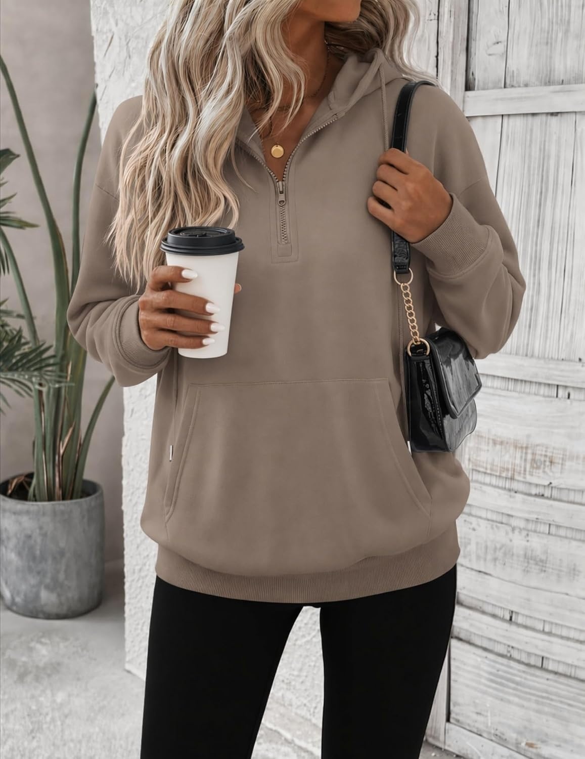 image:imageZeagoo Hoodies for Women Half Zip Up Oversized Sweatshirt Fall Clothes 2026Brown