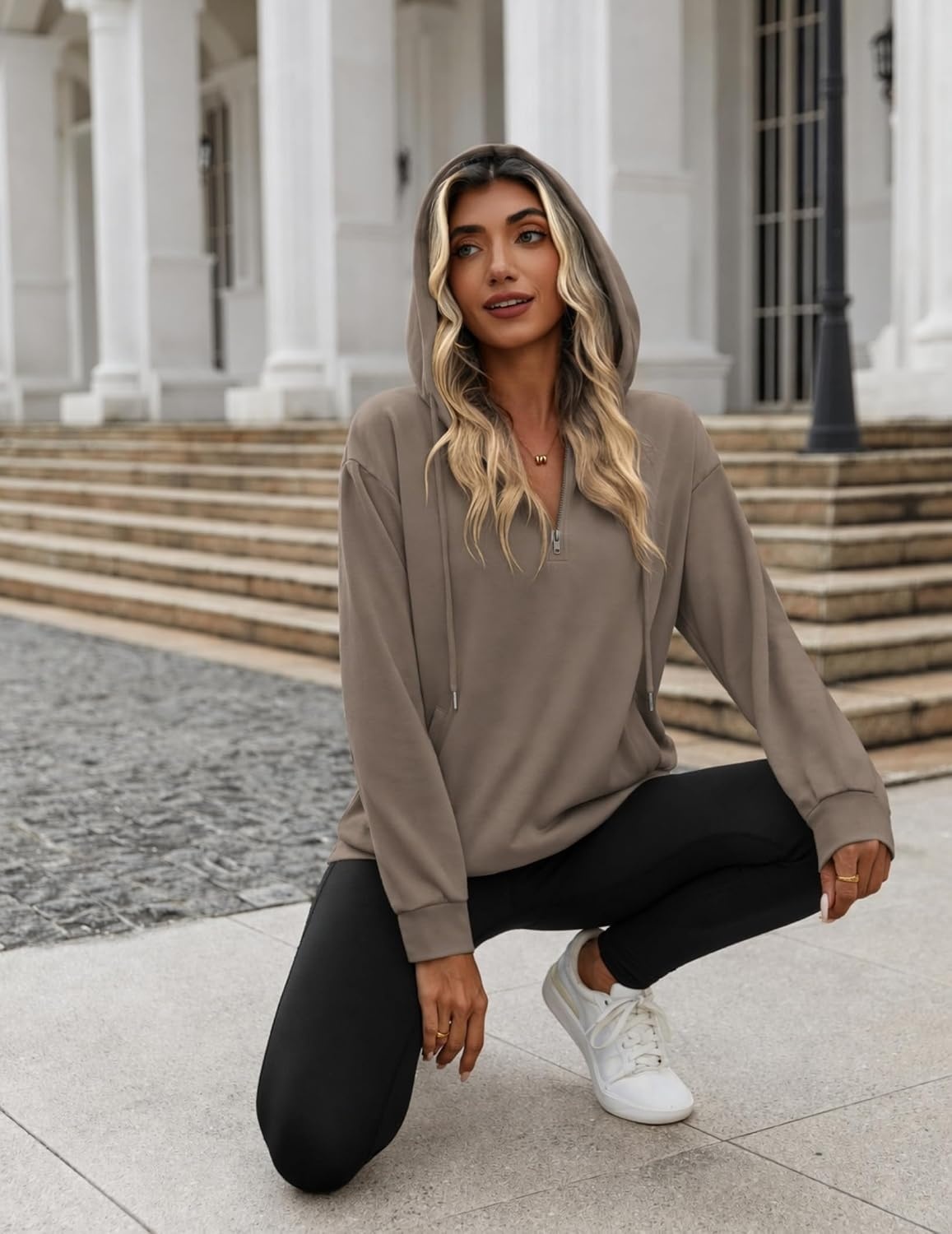 image:imageZeagoo Hoodies for Women Half Zip Up Oversized Sweatshirt Fall Clothes 2026Brown