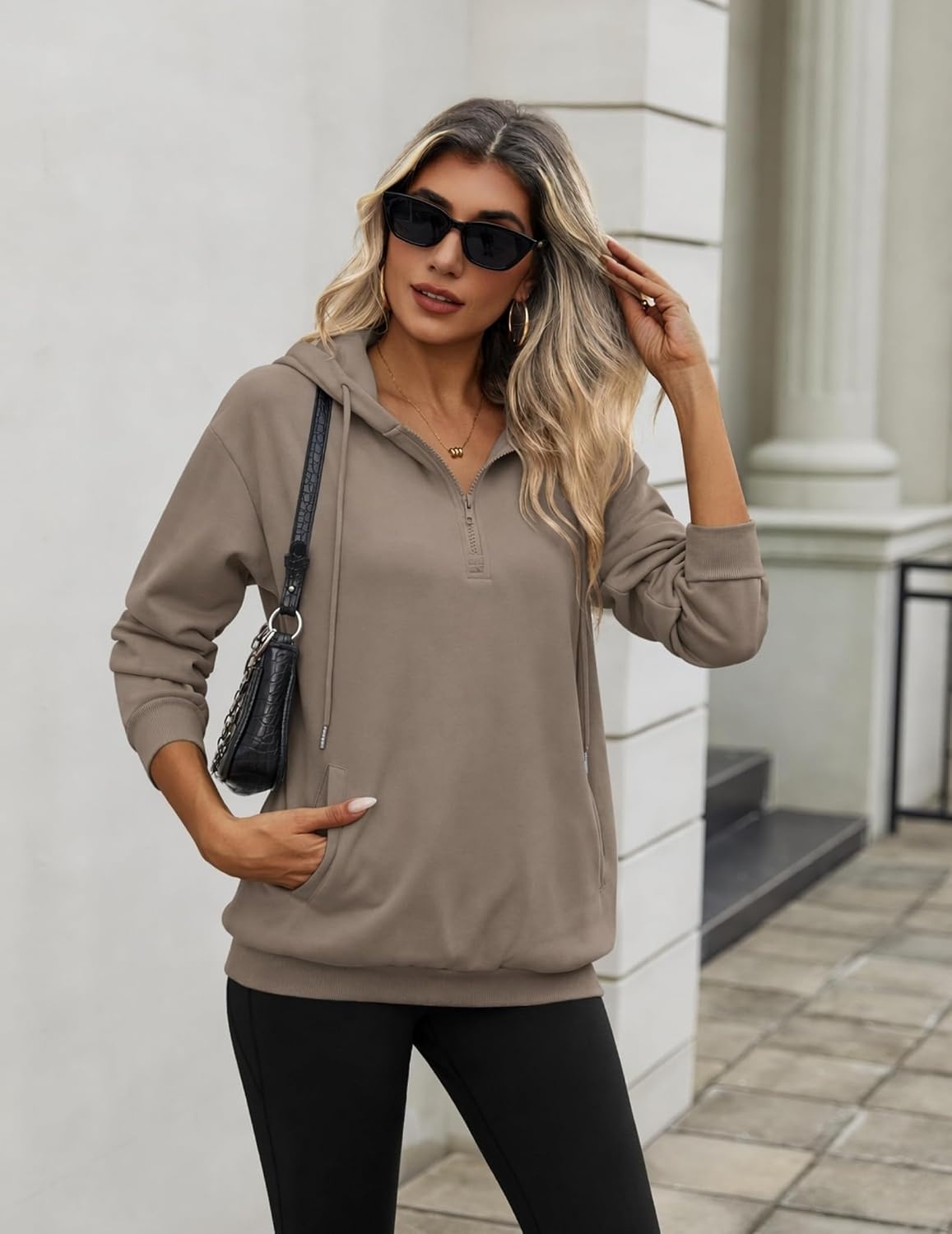 image:imageZeagoo Hoodies for Women Half Zip Up Oversized Sweatshirt Fall Clothes 2026Brown
