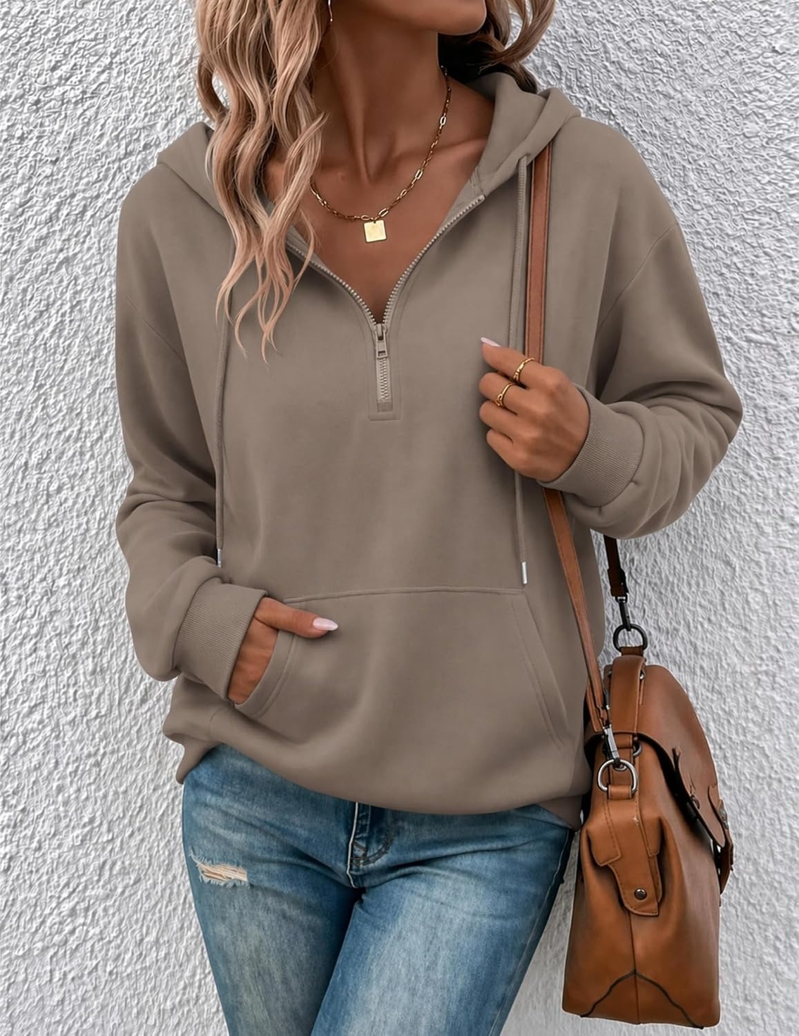 image:imageZeagoo Hoodies for Women Half Zip Up Oversized Sweatshirt Fall Clothes 2026Brown