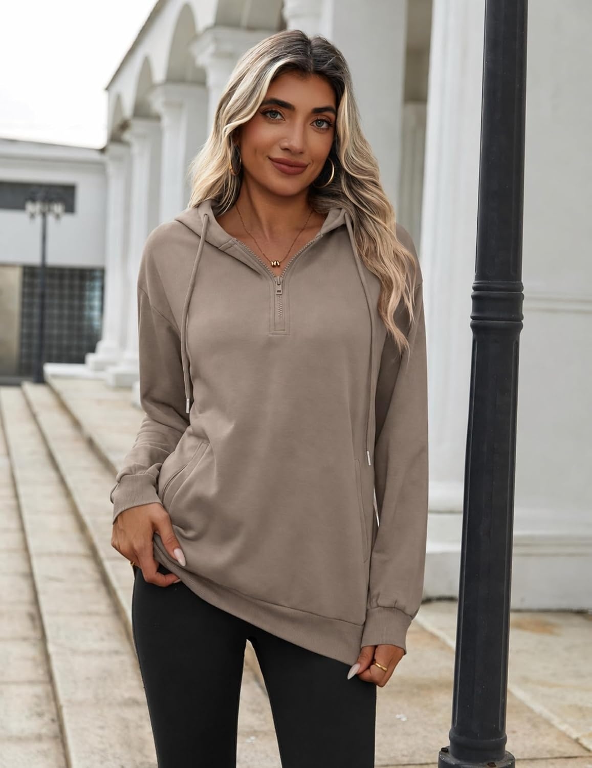 image:imageZeagoo Hoodies for Women Half Zip Up Oversized Sweatshirt Fall Clothes 2026Brown