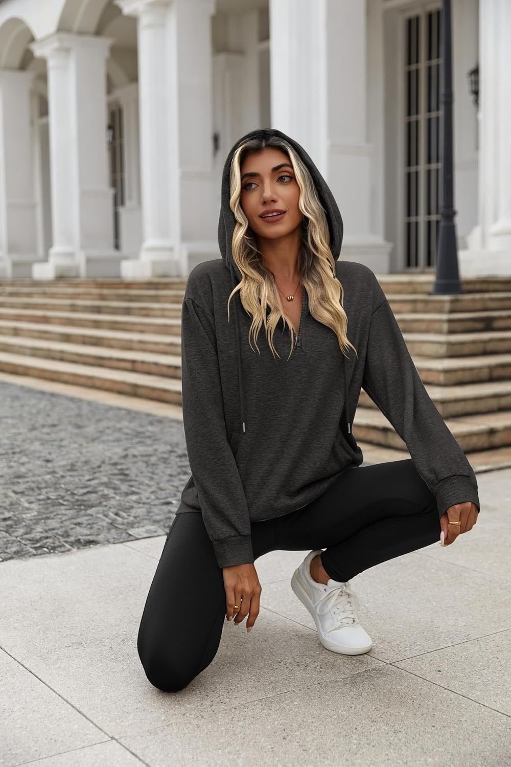 image:imageZeagoo Hoodies for Women Half Zip Up Oversized Sweatshirt Fall Clothes 2026Dark Grey