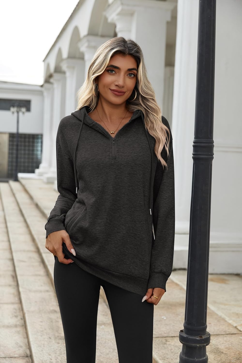 image:imageZeagoo Hoodies for Women Half Zip Up Oversized Sweatshirt Fall Clothes 2026Dark Grey